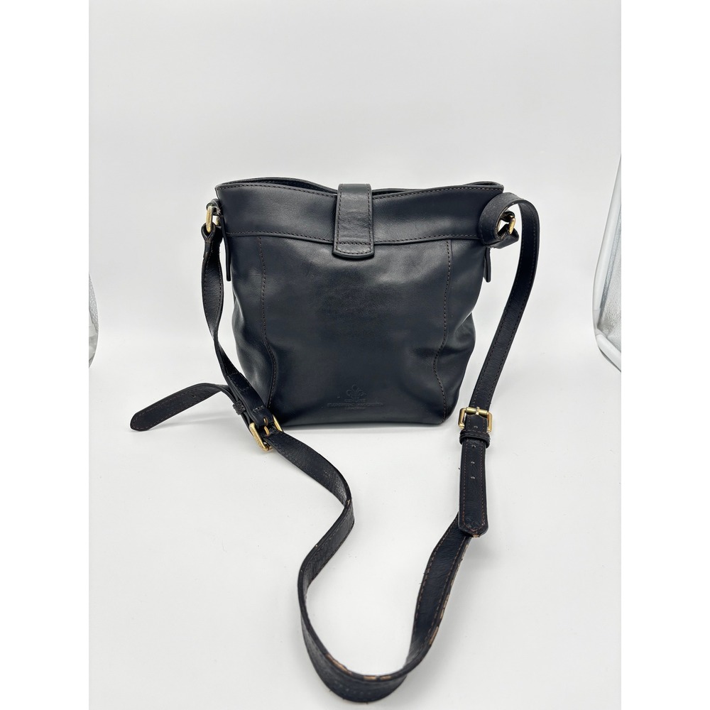 Dooney & Bourke Florentine Vacchetta Leather Crossbody Bucket Bag Black Gold - Picture 3 of 9